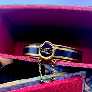 Timeless Vintage Coach Gold/Black Enamel Hinged Bracelet with Safety Chain